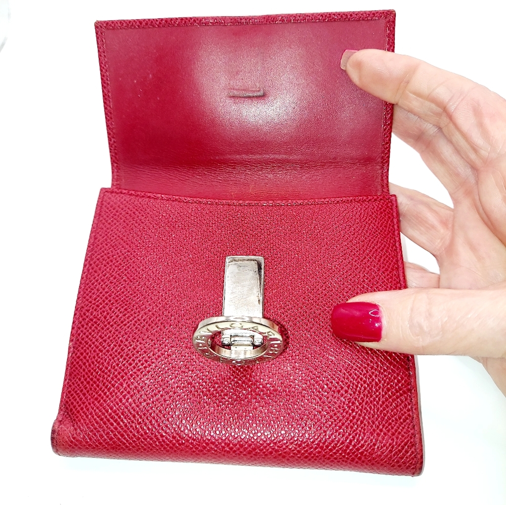 Bvlgari Red Saffiano Pebbled Leather Bifold Wallet ID Window GUC - Picture 4 of 15